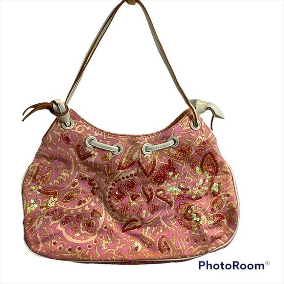 Sigrid Olsen TWILLIGHT pais pink multi Paisley  sequin  Leather Bag - Picture 4 of 14